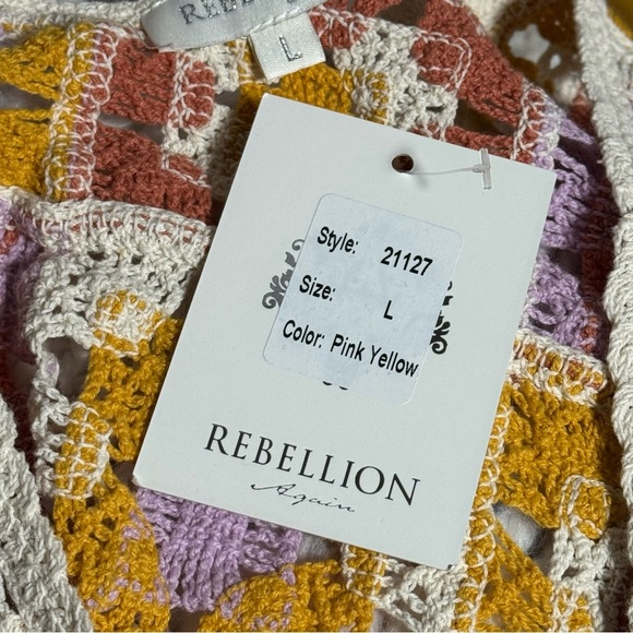Rebellion Again Crochet Patchwork Tank Top Boho Festival Large NWT - Picture 4 of 5